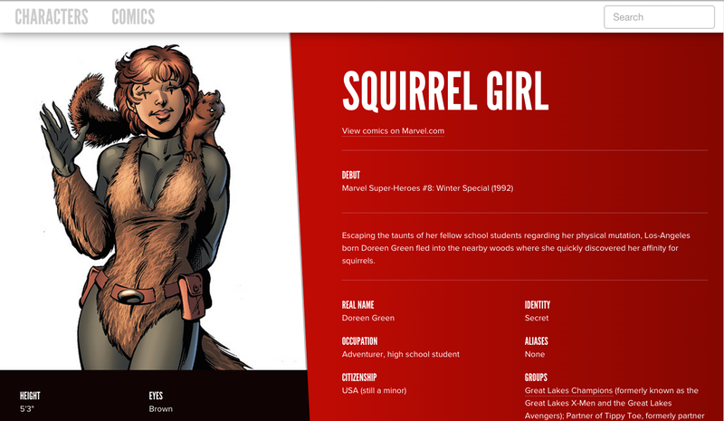 Illustration for article titled Marvelous DB is a great source to learn about Squirrel Girl (or any Marvel character)
